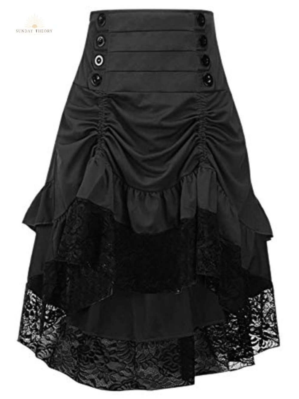 Gothic Steampunk Linen High Low Skirt Asymmetrical Ruffle Lace
